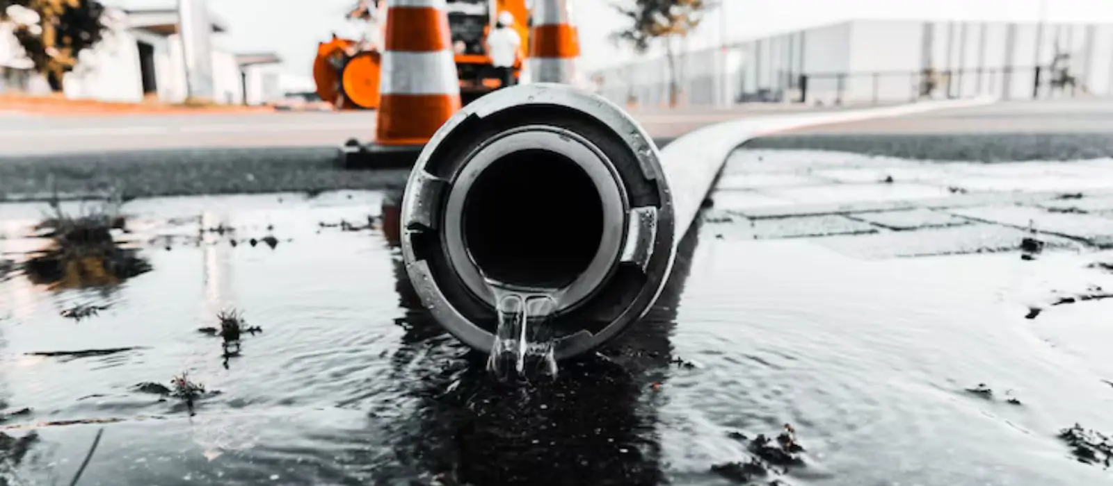 Pump hose discharging water onto a street